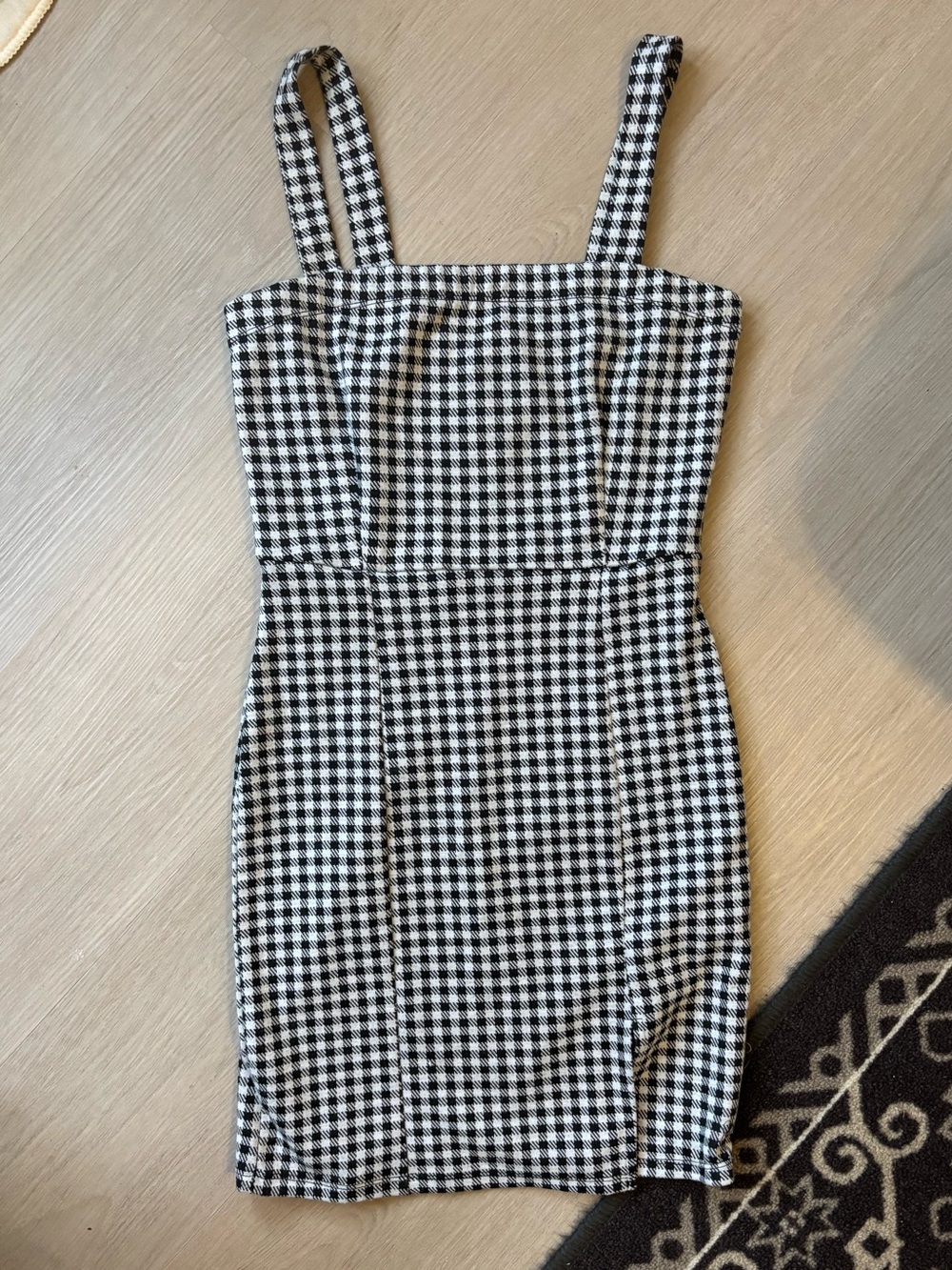 Forever 21 Black and White Gingham Square Neck Mini Dress
